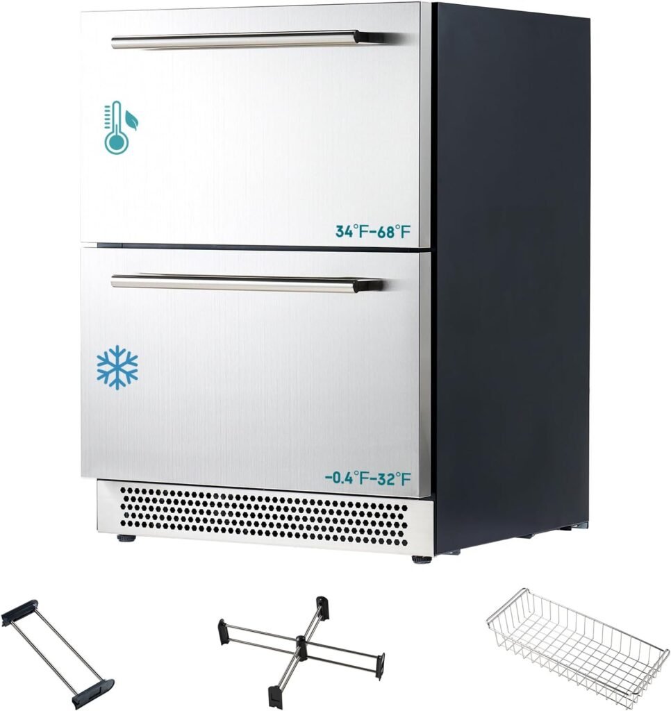 Albott 24" Under Counter Drawer Fridge Freezer, Dual-Zone Refrigerator